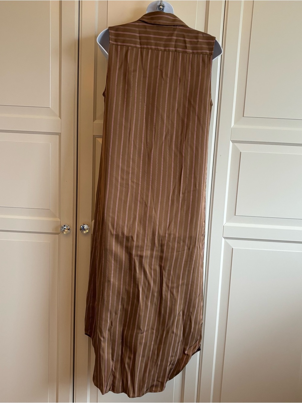 Wyeth Brown Pinstripe Shirt Dress Pink Detail NWT Sz M Coastal Cottagecore - Picture 6 of 14